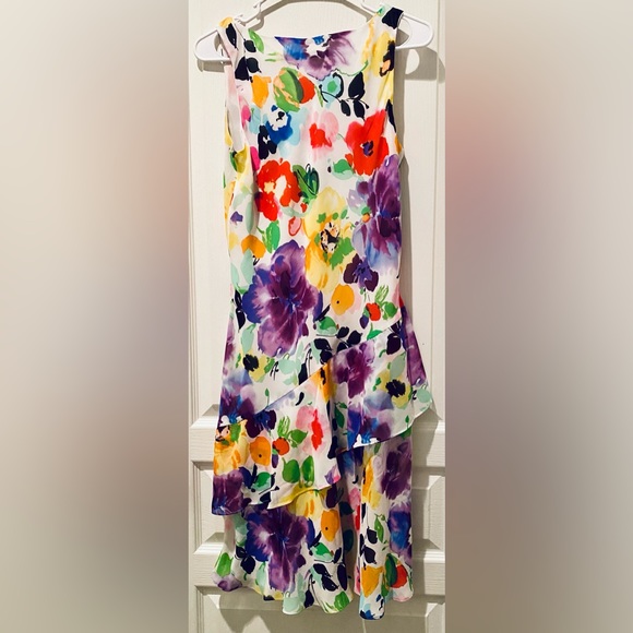 LRL I Brilliant Watercolor Bouquet Georgette Cascading Ruffles Sleeveless Dress - Picture 5 of 6